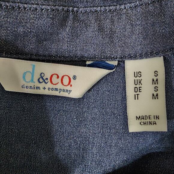 Denim & Co Women Stretch Chambray Tunic Side Pockets Dark Wash Size Small Button - Picture 10 of 12